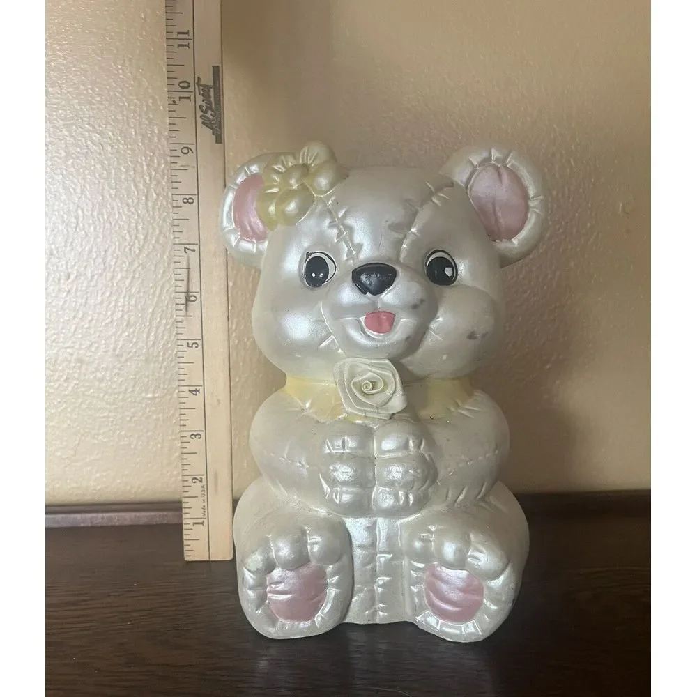 Vintage Teddy Bear Piggy Bank Ceramic Nursery Decor Baby Room Coin Bank